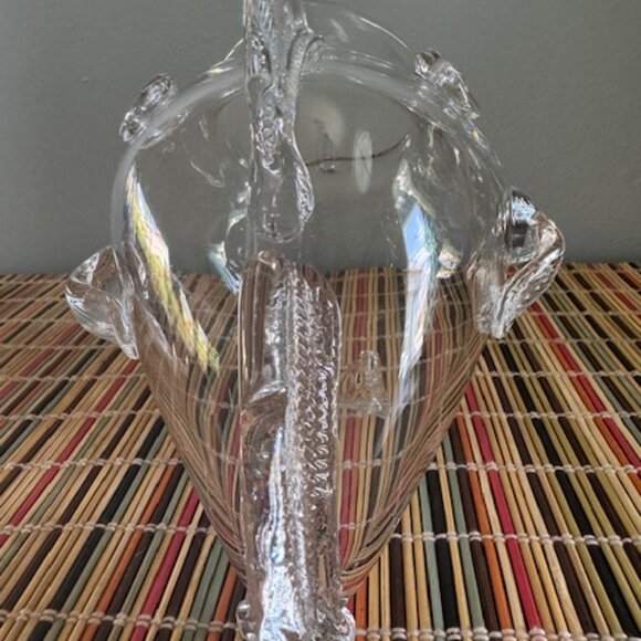 Vintage Hand-Blown Clear Glass Fish Vase Empoli Blenko Style Art Glass 6" - Picture 6 of 11